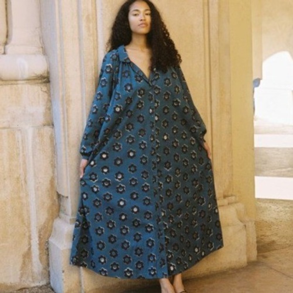 Christy Dawn Rumi Dress Size S Indigo Daisy Floral Maxi Button Front Cottagecore